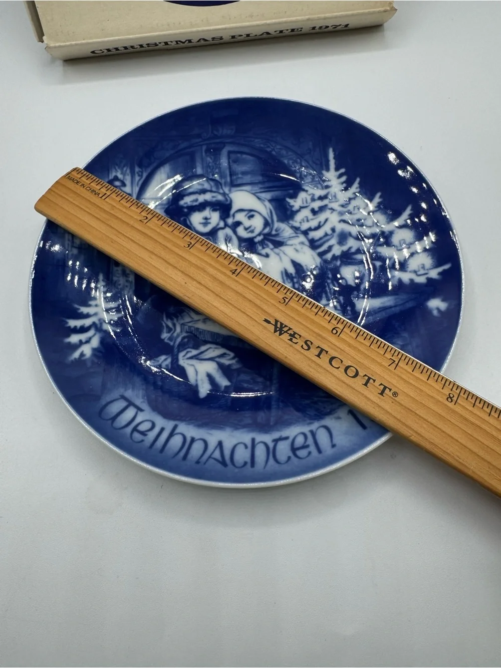 Bavaria Germany Bareuther Christmas Plate Year 1971 Weihnachten Blue and White